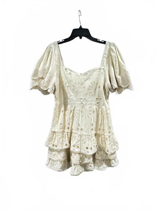 Vestique Dresses & Skirts - Vestique Cream Eyelet Lace Tiered Boho Cottagecore Mini Dress Medium
